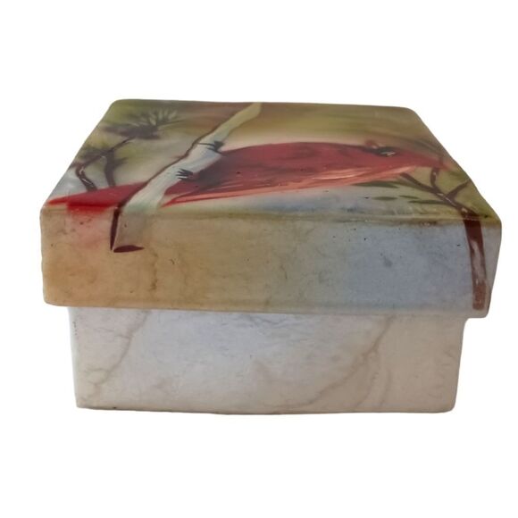 Capiz Shell Trinket Box Cardinal Handpainted Jewelry Mother Of Pearl Jewelry - Picture 10 of 16